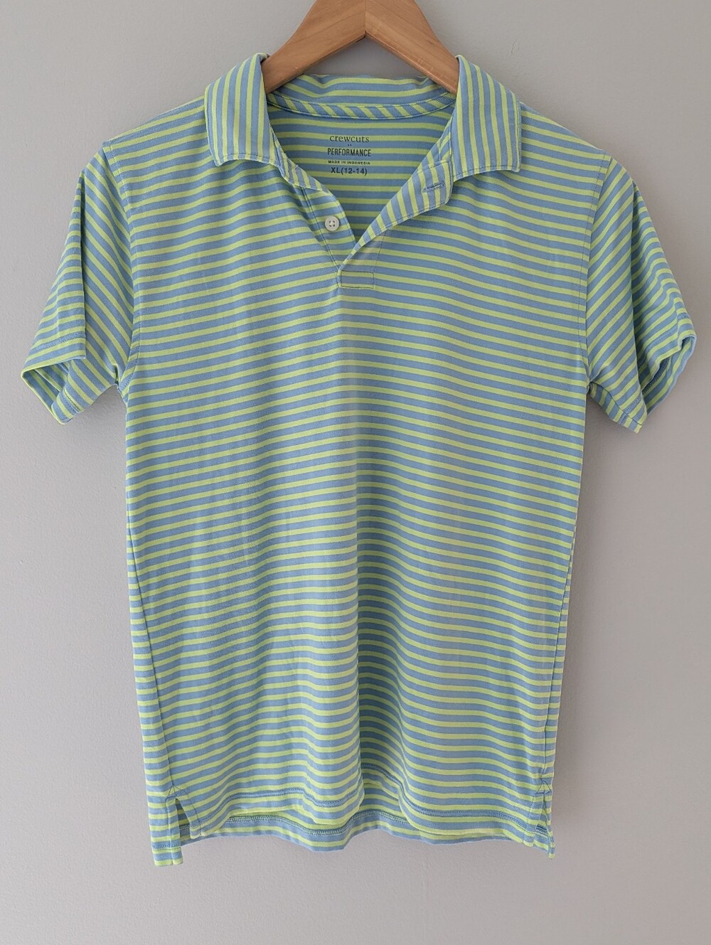 Crewcuts Boys XL 12-14 Performance Polo Blue Green Stripe Golf Preppy